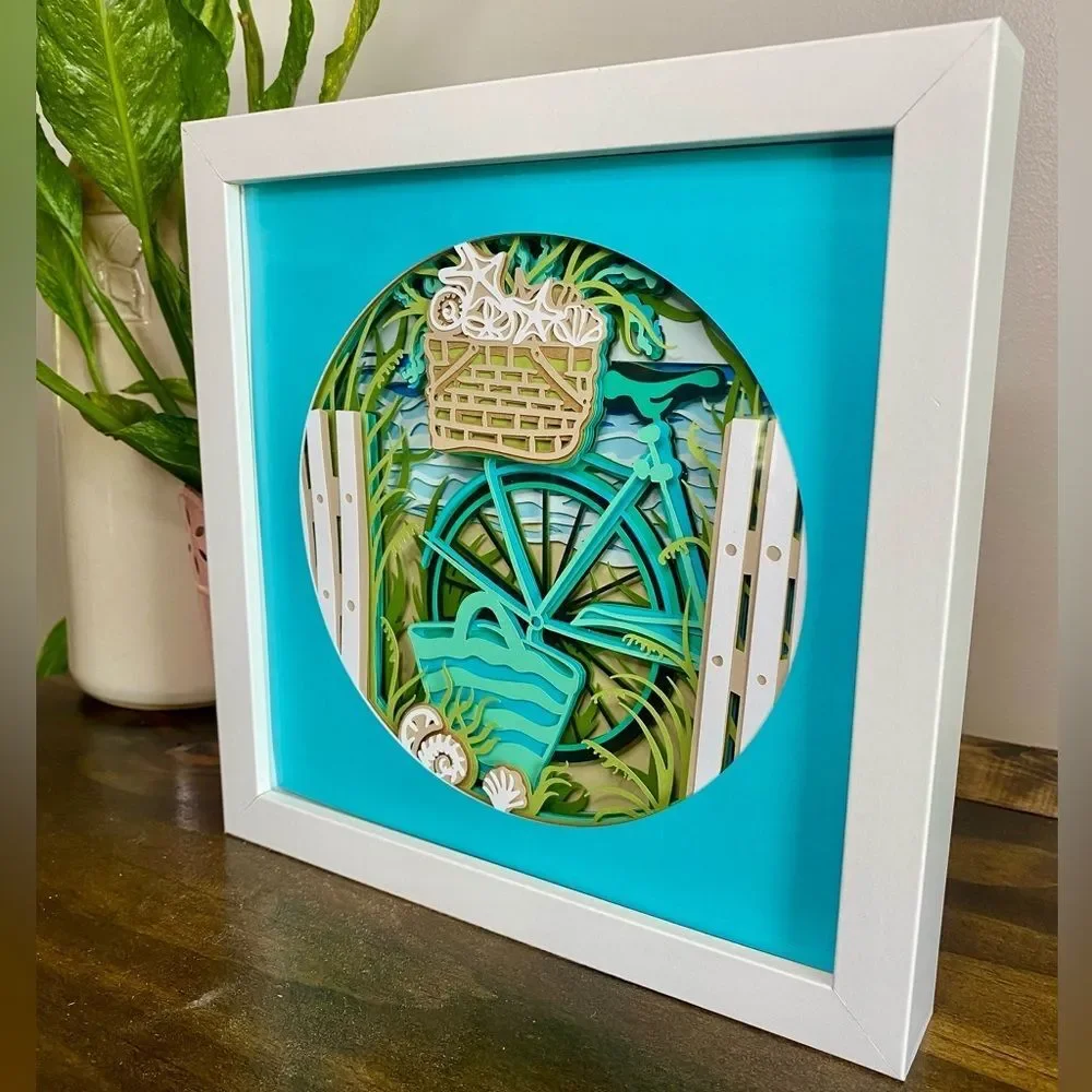 3D Blue Beach Bike Shadowbox